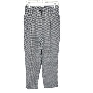 FRNCH Paris Black & White Houndstooth High Waisted Pleated Front Trousers Sz M